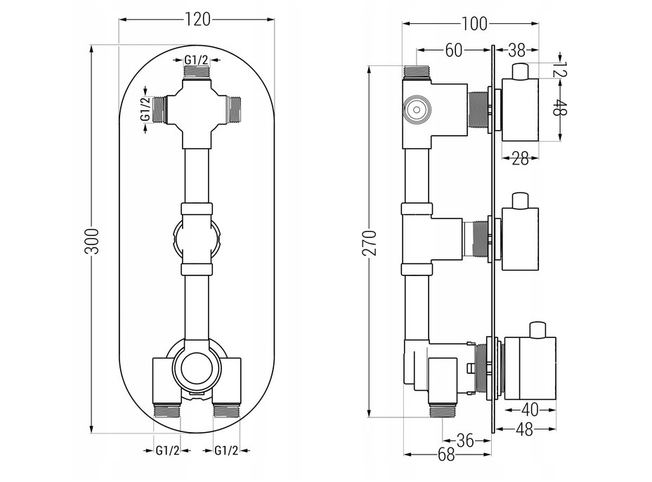 Podomietková termostatická batéria MEXEN KAI vysoká - grafitová - 3 výstupy, 77603-66