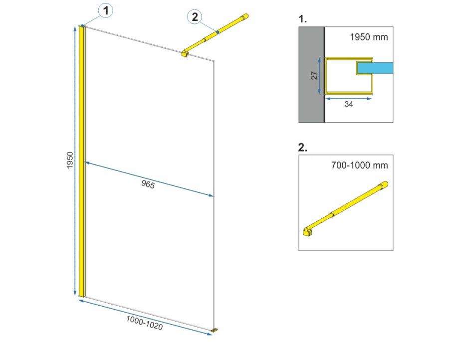 Kúpeľňová pevná zástena MAXMAX Rea AERO 100 cm - zlatá - číre sklo