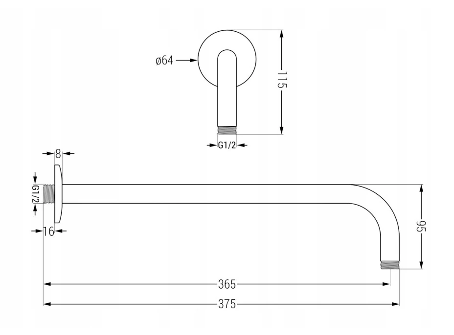Rameno dažďovej sprchy MEXEN - 40 cm - čiernej matnej, 79211-70