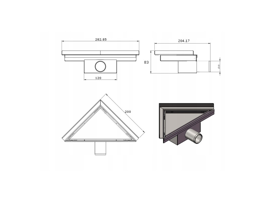 Trojuholníkový rohový sprchový žľab MEXEN FLAT 2v1 - 20 cm, 1010320