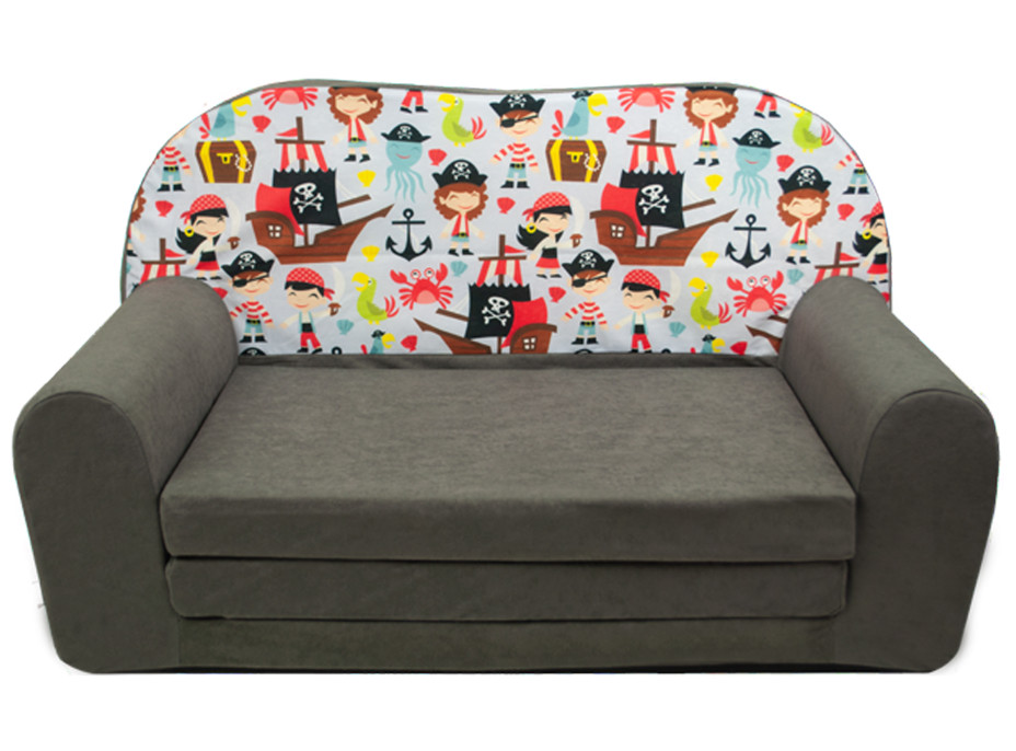 Detská rozkladacia MINI pohovka PIRÁTI - šedá