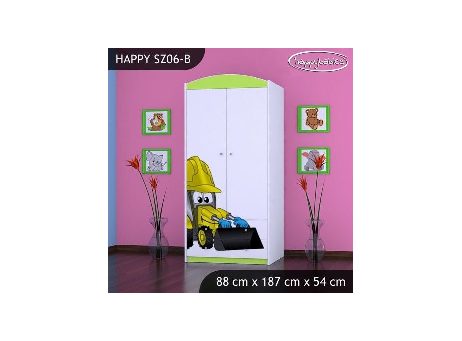 SKLADOM: Detská skriňa BAGR - TYP 6B - zeleno / biela