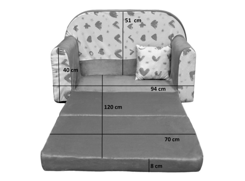 Detská rozkladacia pohovka plameniaky + vankúšik ZADARMO - svetlo ružová