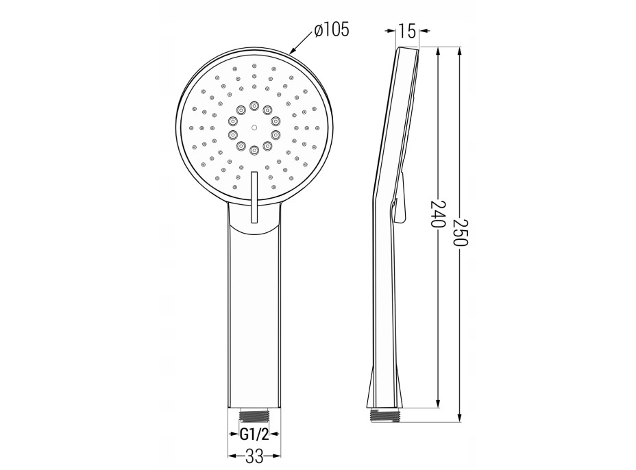 Ručná sprchová hlavica MEXEN R-40 - 2 funkcie - 240x105 mm - čierna matná, 79540-70