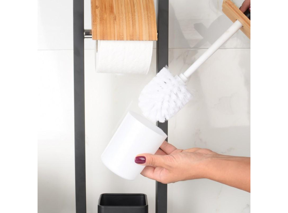 Držiak toaletného papiera s WC štetkou - čierny s bambusovým krytom