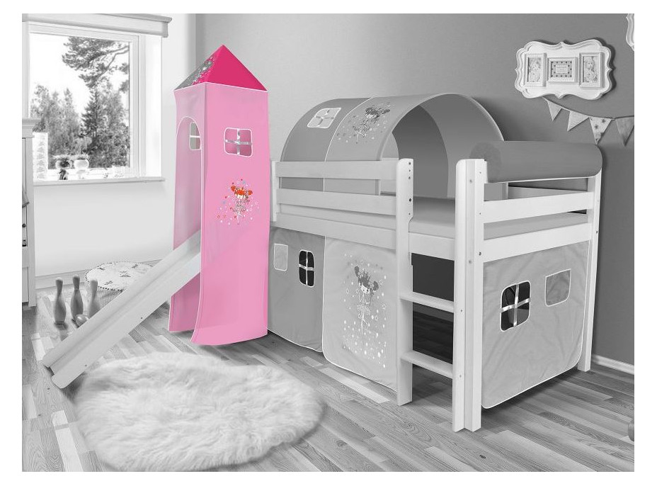 Vežička do vyvýšenej detské postele - DOMČEK ružový