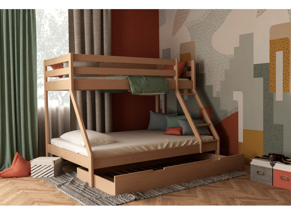 Detská poschodová posteľ s rozšíreným spodným lôžkom z MASÍVU BUK - MAXIM 200x90cm - prírodná