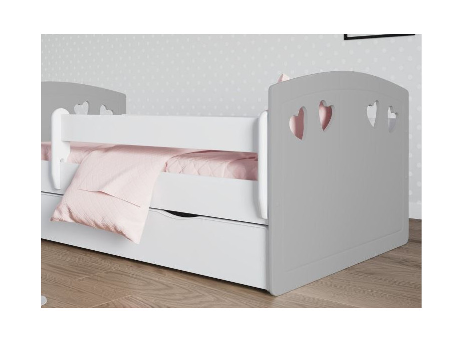 Detská srdiečková posteľ JULIE so zásuvkou - sivá 140x80 cm