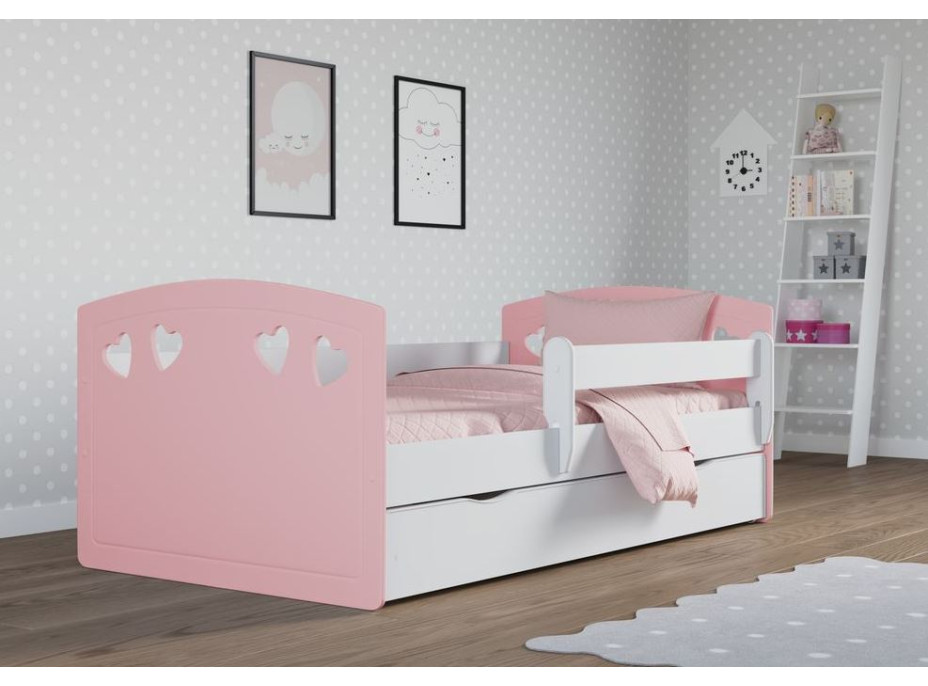 Detská srdiečková posteľ JULIE so zásuvkou - ružová 180x80 cm