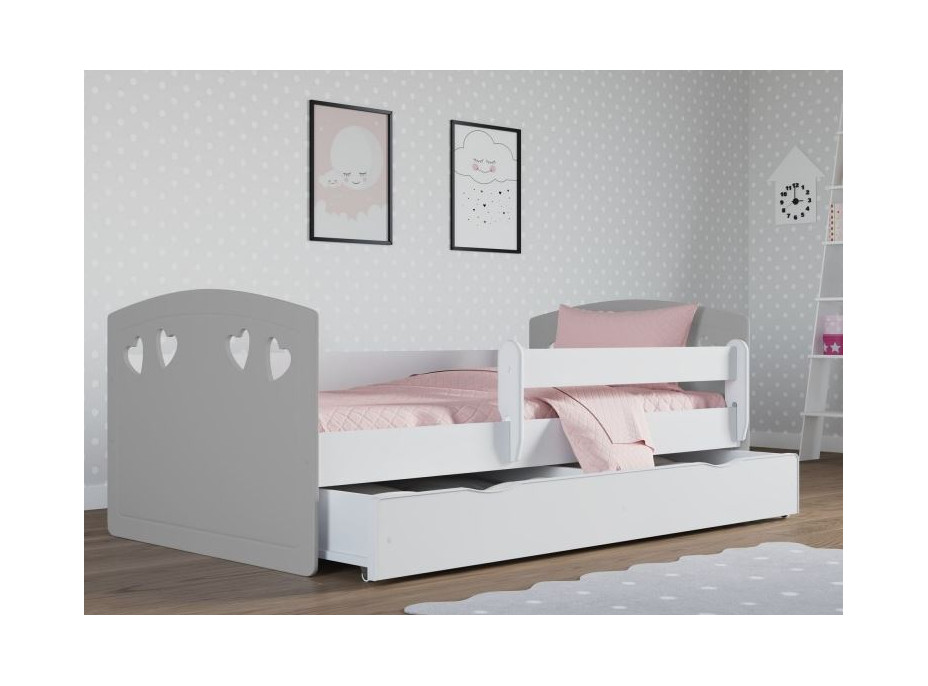 Detská srdiečková posteľ JULIE so zásuvkou - sivá 140x80 cm
