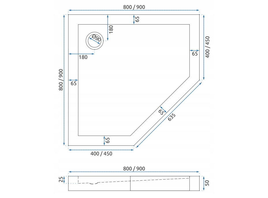 Päťuholníková sprchová vanička MAXMAX Rea DIAMOND 80x80x5 cm