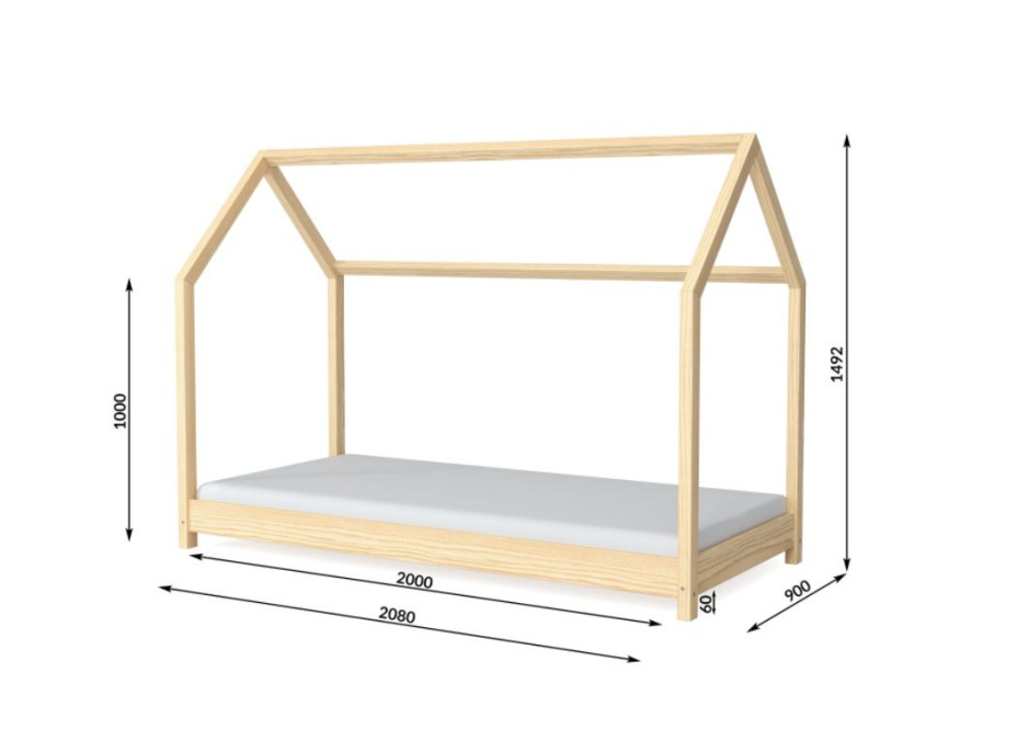 Detská Domčekové posteľ IZABELA - prírodná 200x90 cm