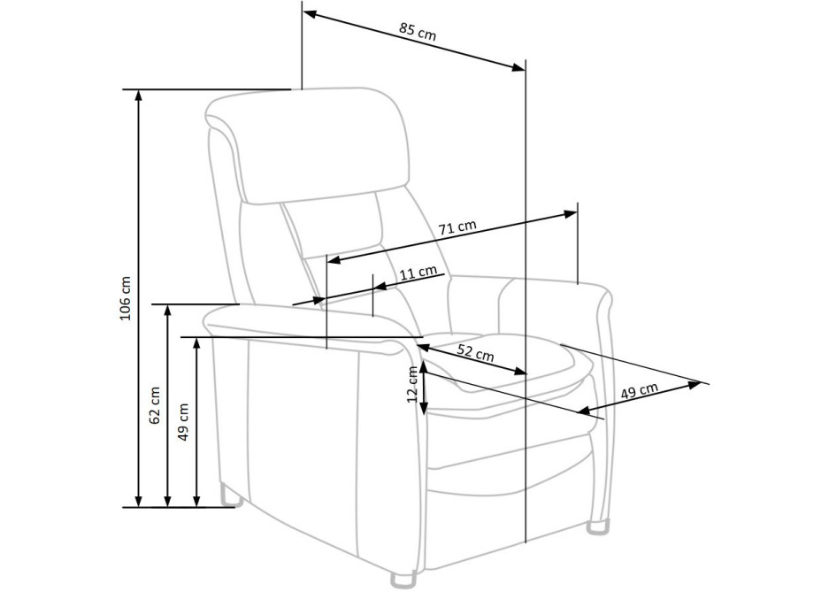 Polohovacie kreslo JURY - čalúnené - šedé