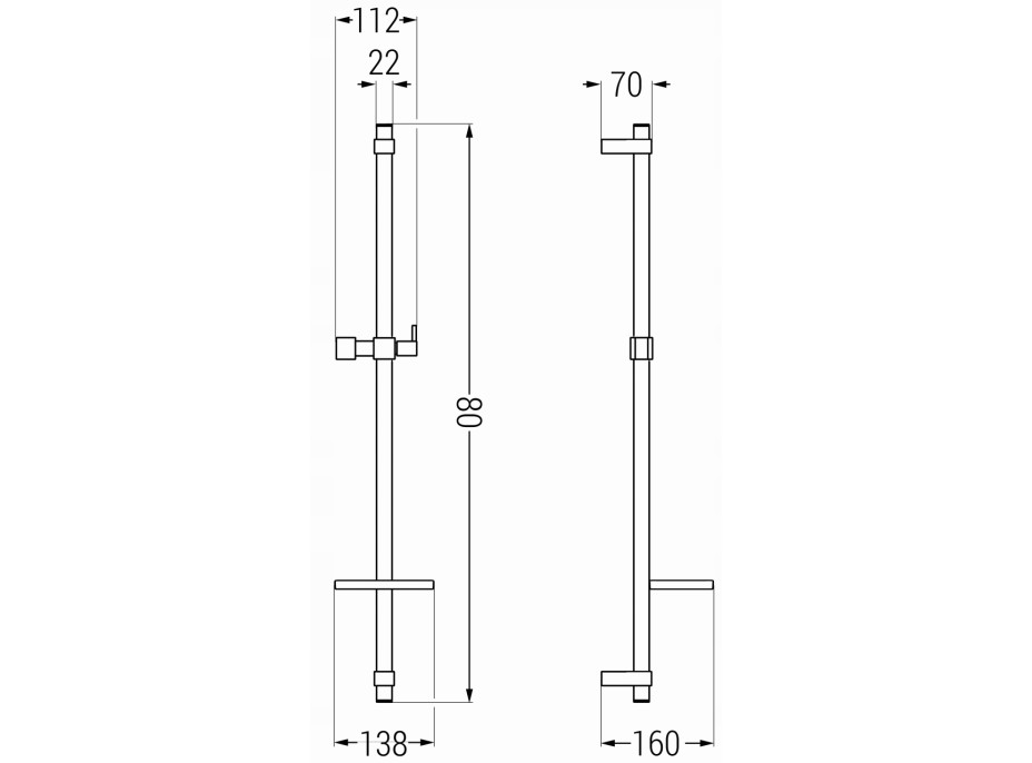 Sprchová kovová tyč s držiakom na ručnú sprchu a mydlo MEXEN DQ - 80 cm - biela, 79381-20