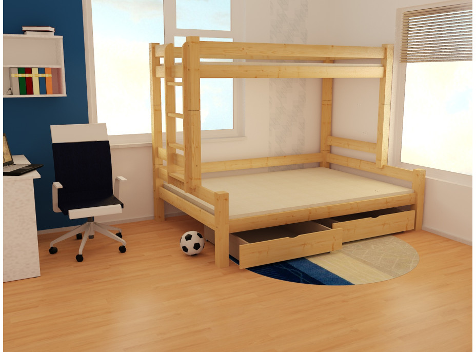 Detská poschodová posteľ s rozšíreným spodným lôžkom z masívu ROBUST 8X8 6B - 200x100 / 160 cm
