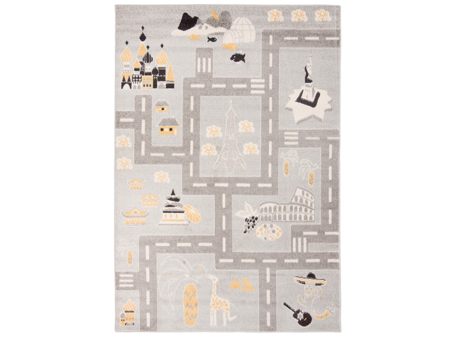 Detský kusový koberec Happy M PAMIATKY - šedý