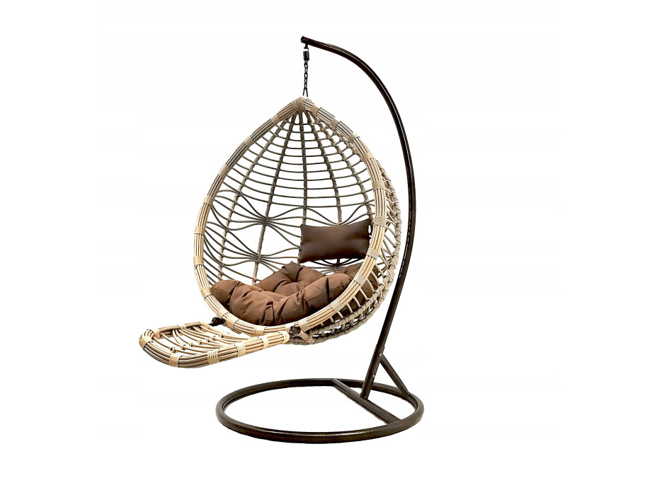 Závesné hojdacie kreslo RIO s podnožkou - krémové / hnedé - vel. XL