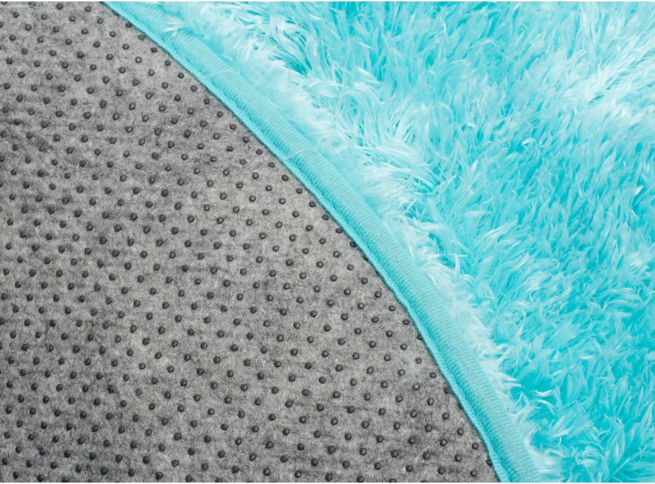 Plyšový guľatý koberec FIREN - tyrkysový