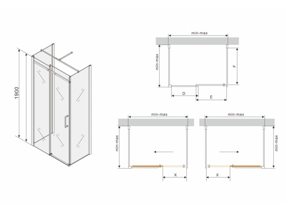 Sprchovací kút na stenu maxmax OMEGA 100x80 cm - 3 strany