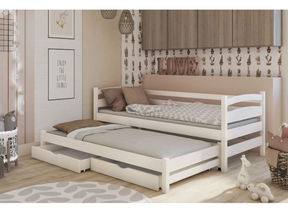 Detská posteľ z masívu borovice ZUZANA s prístelkou a šuplíky - 200x90 cm - prírodná
