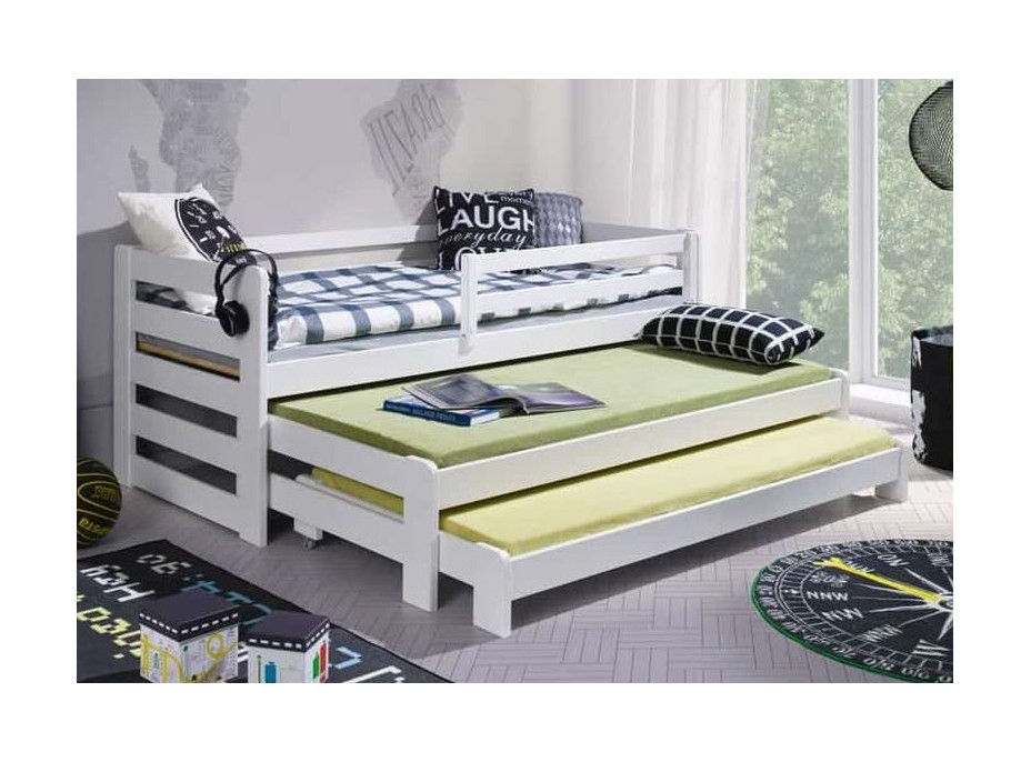 Detská posteľ z masívu borovice RICHARD s dvoma prístelkami - 200x90 cm - biela