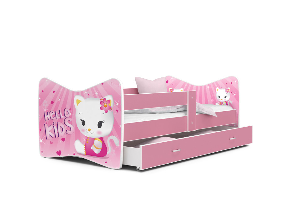 SKLADOM: Detská posteľ THOMAS so zásuvkou - 180x80 cm - HELLO KITTY - ružová