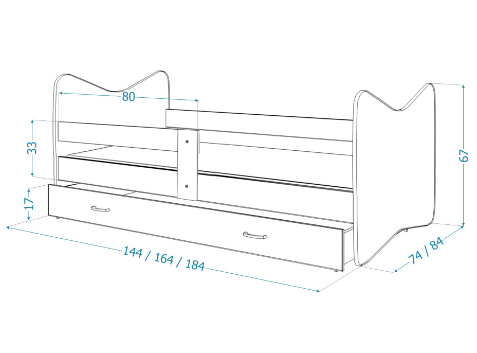 SKLADOM: Detská posteľ THOMAS so zásuvkou - 180x80 cm - HELLO KITTY - ružová