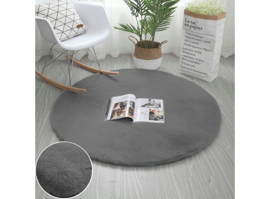 Okrúhly koberec RABBIT - 100 cm - popolavý - imitácia králičie kožušiny