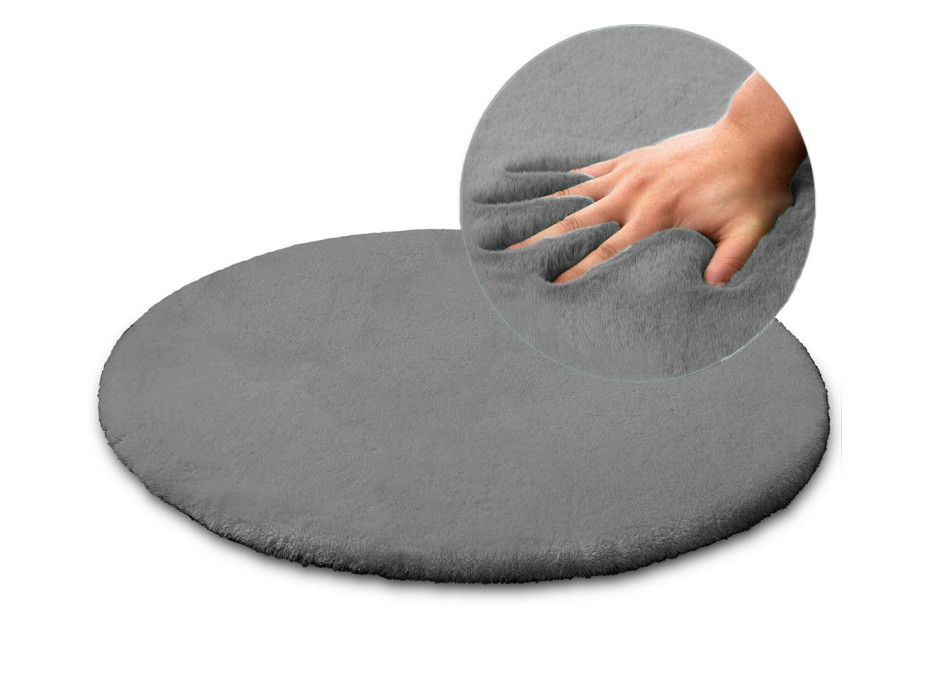 Okrúhly koberec RABBIT - 100 cm - popolavý - imitácia králičie kožušiny