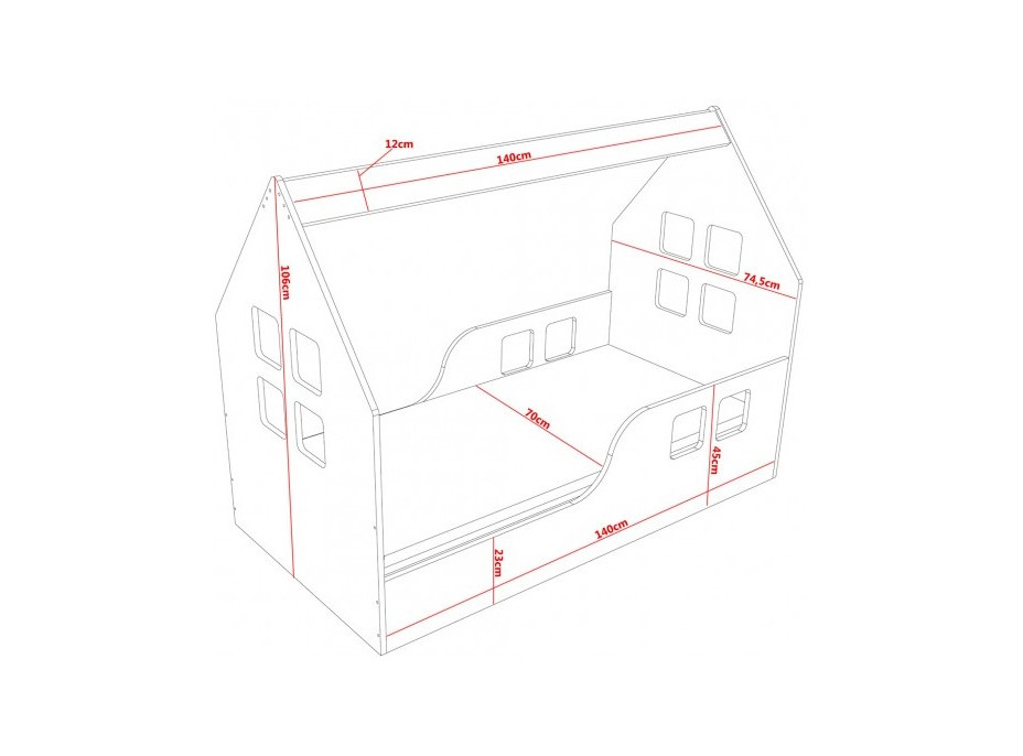 Detská Domčekové posteľ HAPPY HOUSE - Bez motívu - 140x70 cm (12 farieb) + matrace ZADARMO