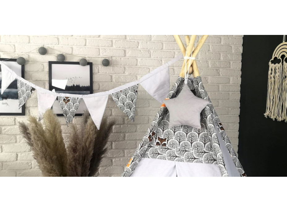 Detský stan TEEPEE (TÍPÍ) LUXURY s doplnkami - ZVIERACIA PARTIČKA - sivý