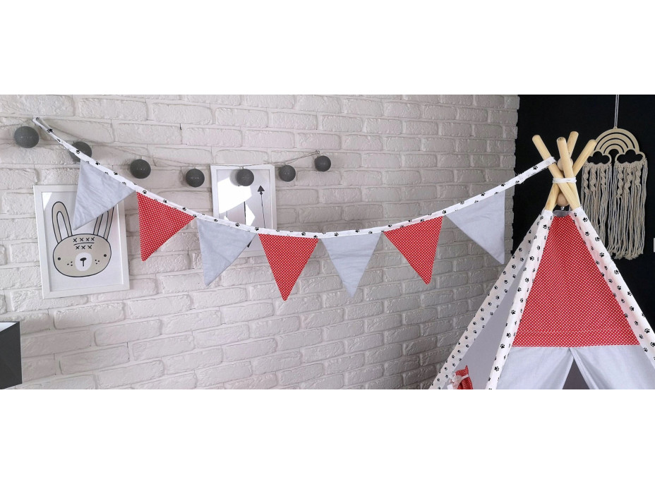 Detský stan TEEPEE (TÍPÍ) LUXURY s doplnkami - LABKOVÁ PATROLA - šedo / červený