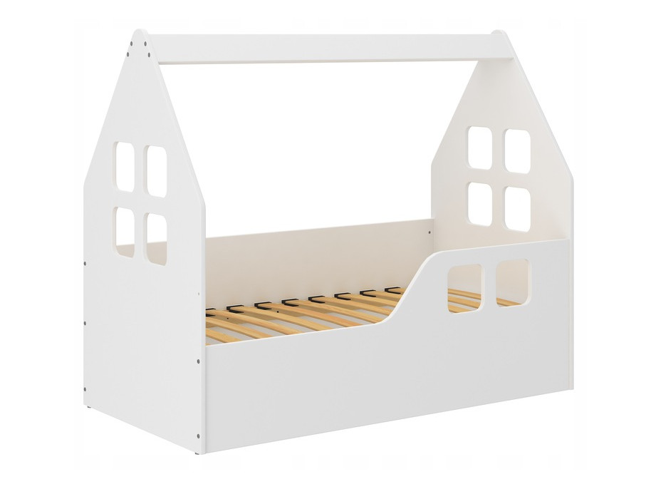 Detská domčeková posteľ KIDHOUSE - biela - pravá - 140x70 cm + matrac