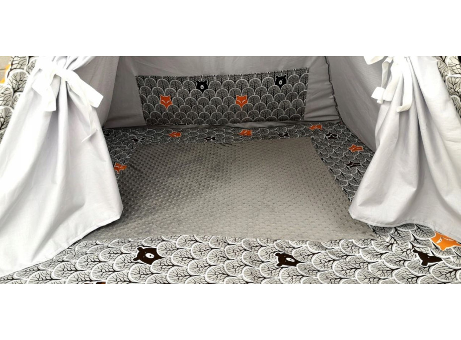 Detský stan TEEPEE (TÍPÍ) LUXURY s doplnkami - ZVIERACIA PARTIČKA - sivý