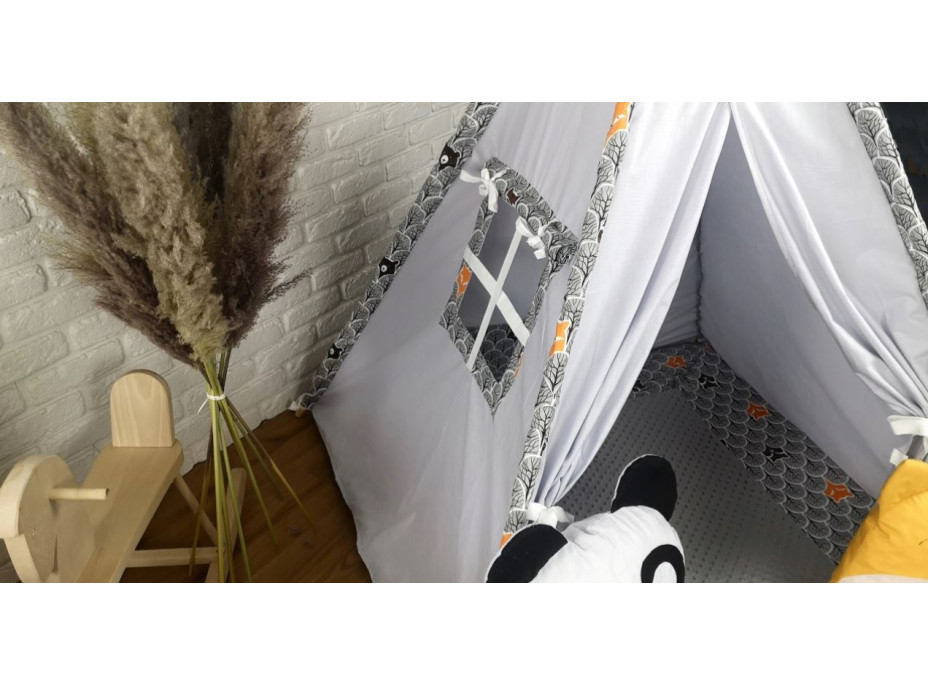 Detský stan TEEPEE (TÍPÍ) LUXURY s doplnkami - ZVIERACIA PARTIČKA - sivý