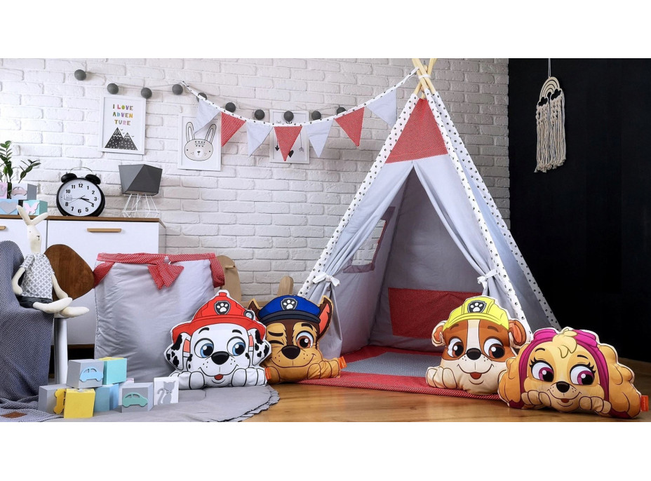 Detský stan TEEPEE (TÍPÍ) LUXURY s doplnkami - LABKOVÁ PATROLA - šedo / červený