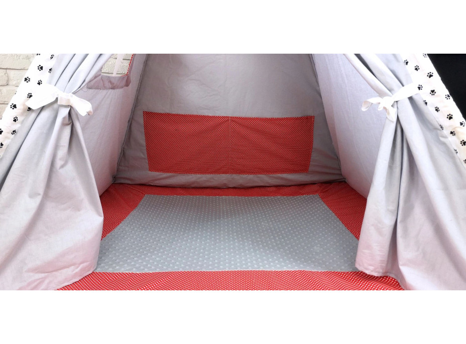 Detský stan TEEPEE (TÍPÍ) LUXURY s doplnkami - LABKOVÁ PATROLA - šedo / červený