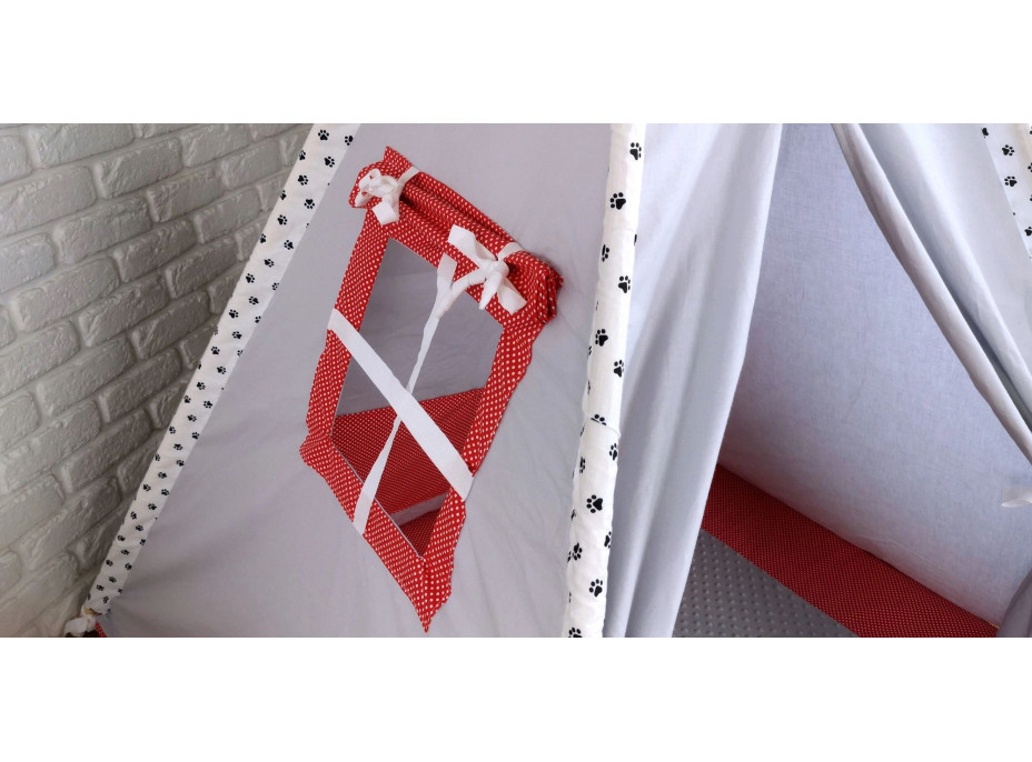 Detský stan TEEPEE (TÍPÍ) LUXURY s doplnkami - LABKOVÁ PATROLA - šedo / červený