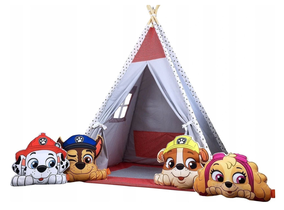 Detský stan TEEPEE (TÍPÍ) LUXURY s doplnkami - LABKOVÁ PATROLA - šedo / červený