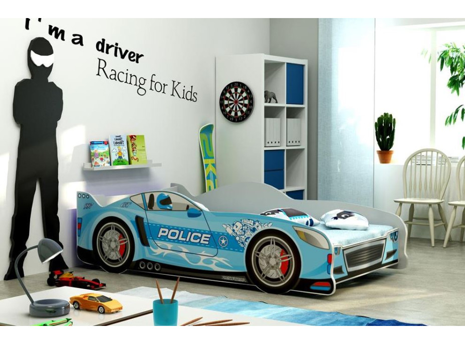 Detská autopostel CARS policajné hliadky modrá - 160x80 cm