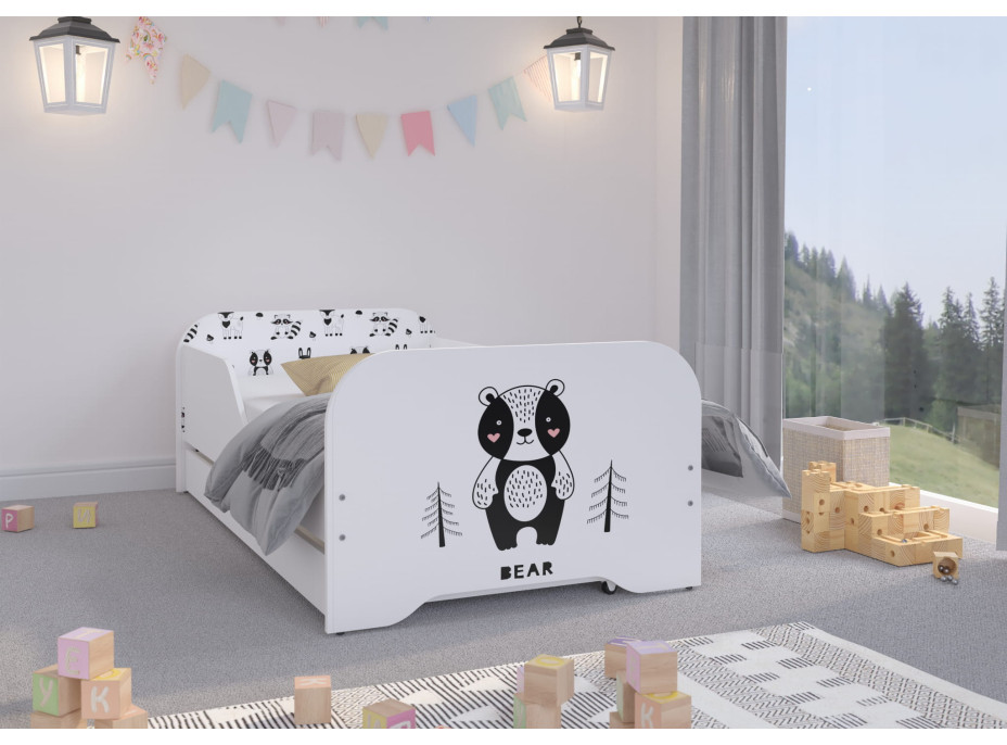 Detská posteľ KIM - ČIERNY MEDVEĎ 140x70 cm + MATRAC