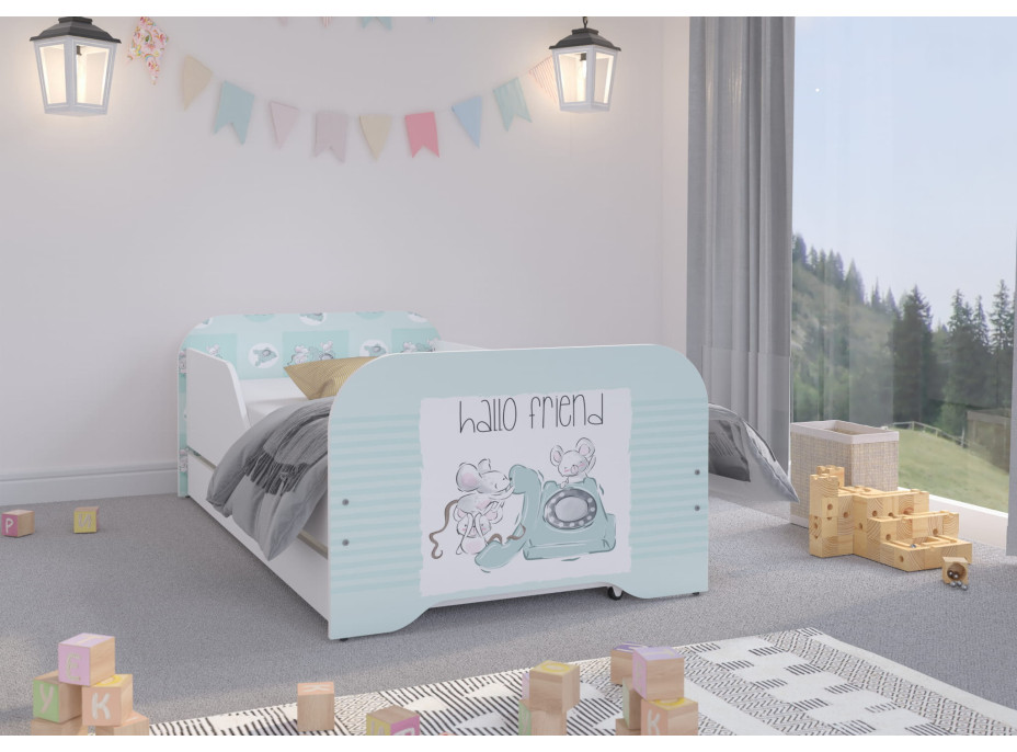 Detská posteľ KIM - MYŠACÍ KAMARÁTI 140x70 cm + MATRAC