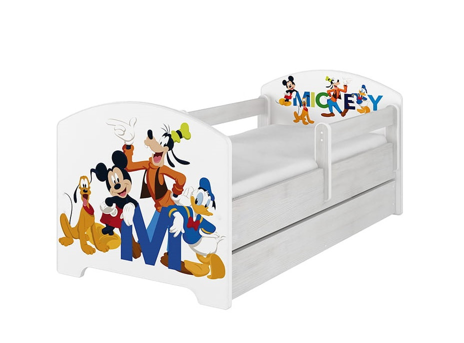 NA SKLADE: Detská posteľ Disney bez šuplíka - MICKEY FRIENDS 140x70 cm - nórska borovica + matrac + 1 dlhá a 1 krátka bariéra