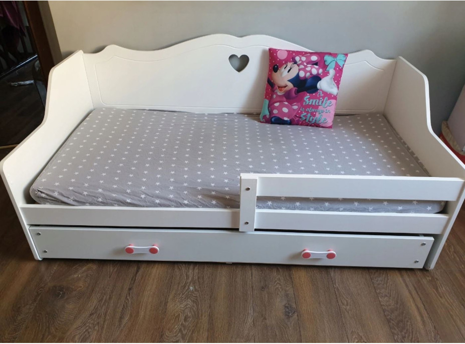 Detská srdiečková posteľ Juliette so zásuvkou 160x80 cm - biela