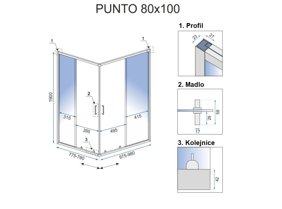 Sprchovací kút MAXMAX Rea PUNTO 100x80 cm