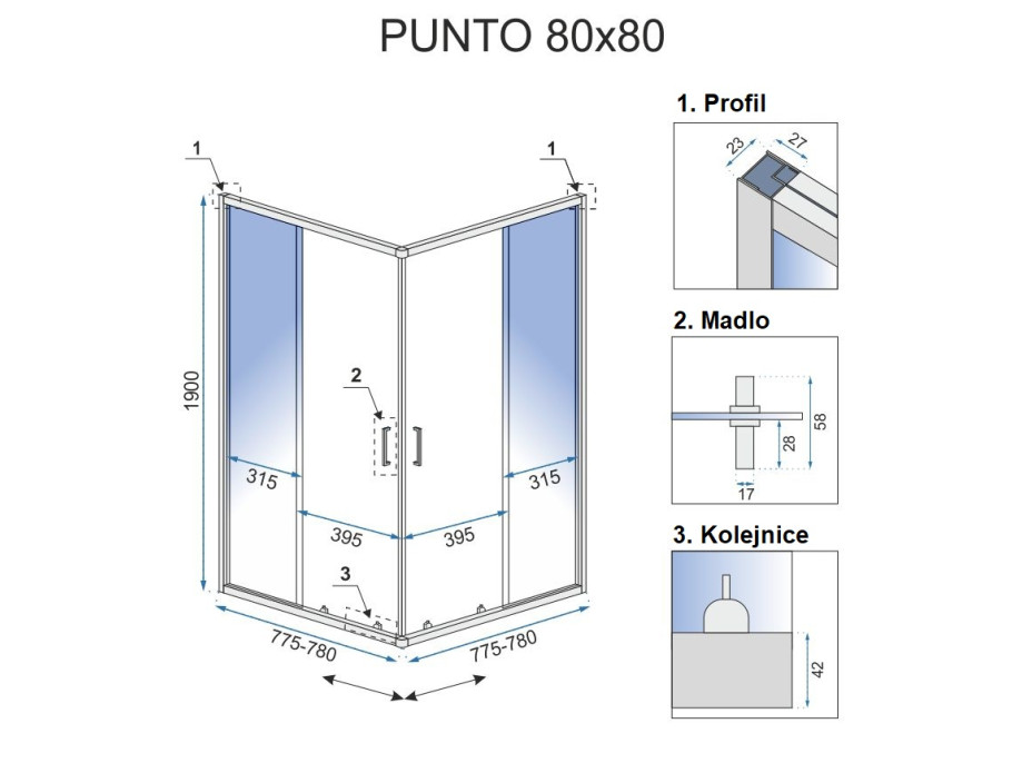 Sprchovací kút MAXMAX Rea PUNTO 80x80 cm