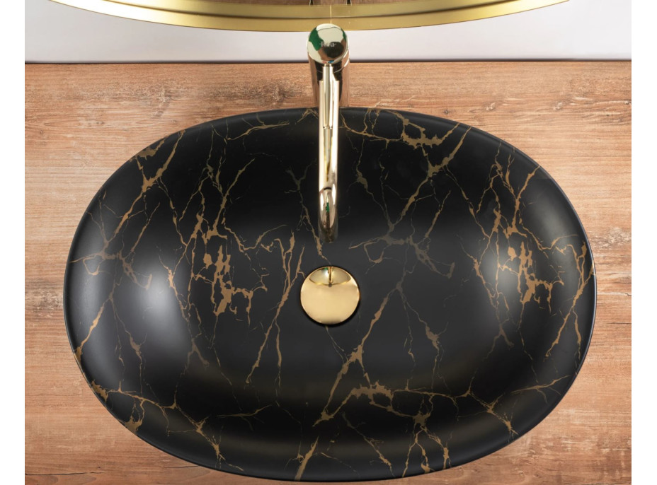 Keramické umývadlo MAXMAX Rea ROMA - MARBLE - čierne / zlatý vzor