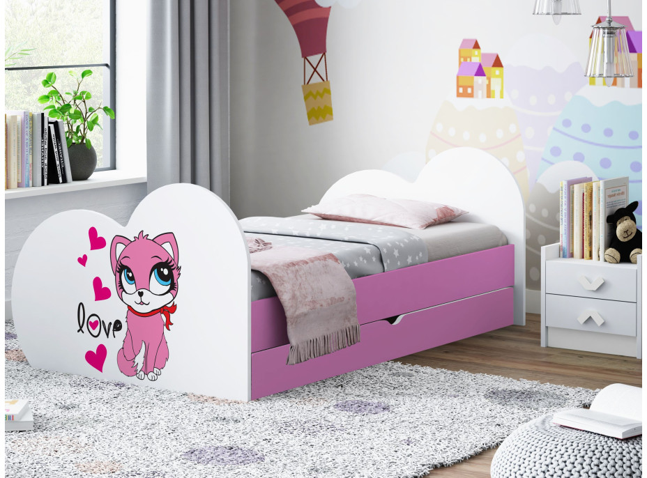 Detská posteľ zamilovaní MAČIATKO 160x80 cm, so zásuvkou (11 farieb) + matrace ZADARMO