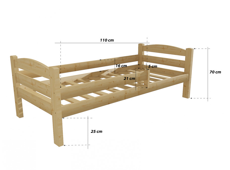 Detská posteľ z masívu 180x80cm bez šuplíku - DP005