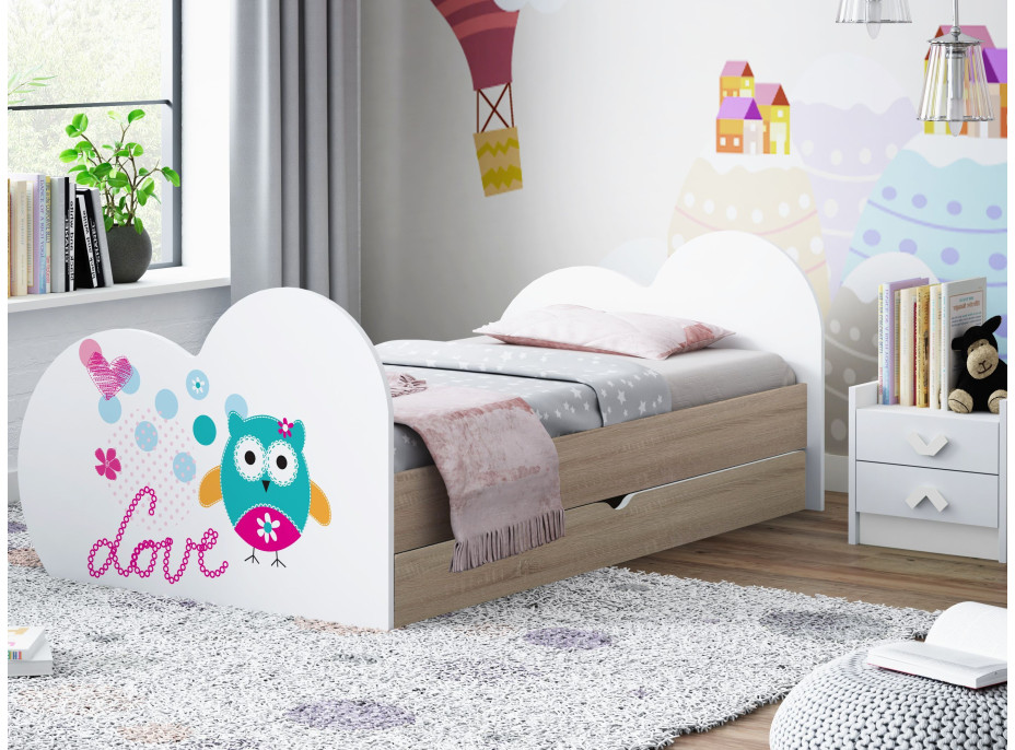 Detská posteľ Malá sova 180x90 cm, so zásuvkou (11 farieb) + matrace ZADARMO